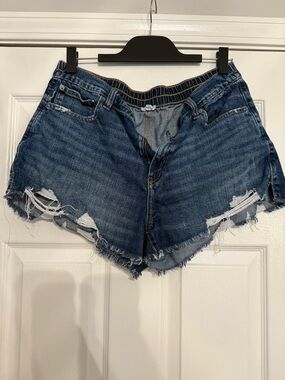 aerie Frayed Dark Blue Denim Cutoff Shorts